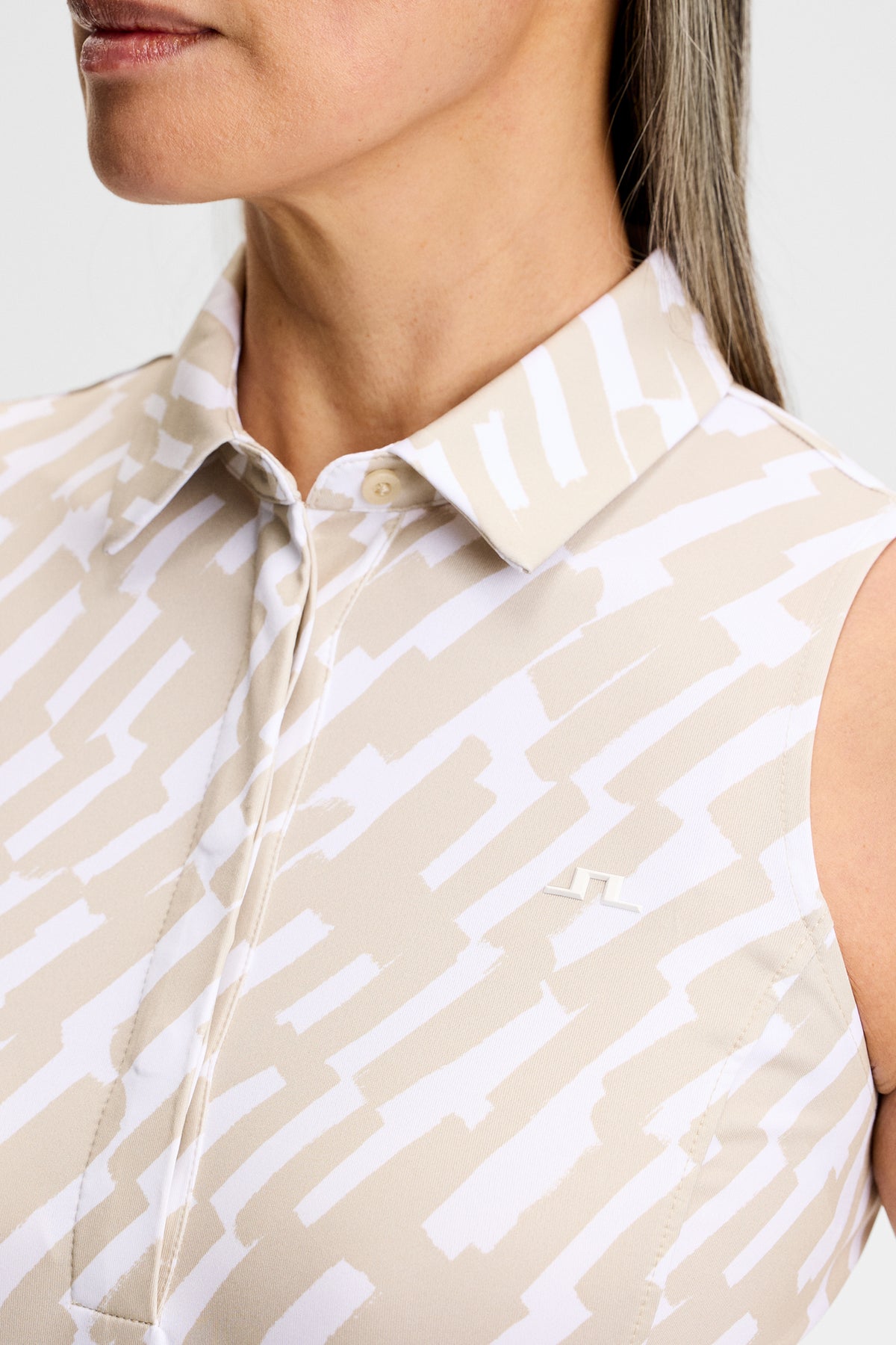 Dena Print Sleeveless Polo in Oak Island Fossil M by J.Lindeberg