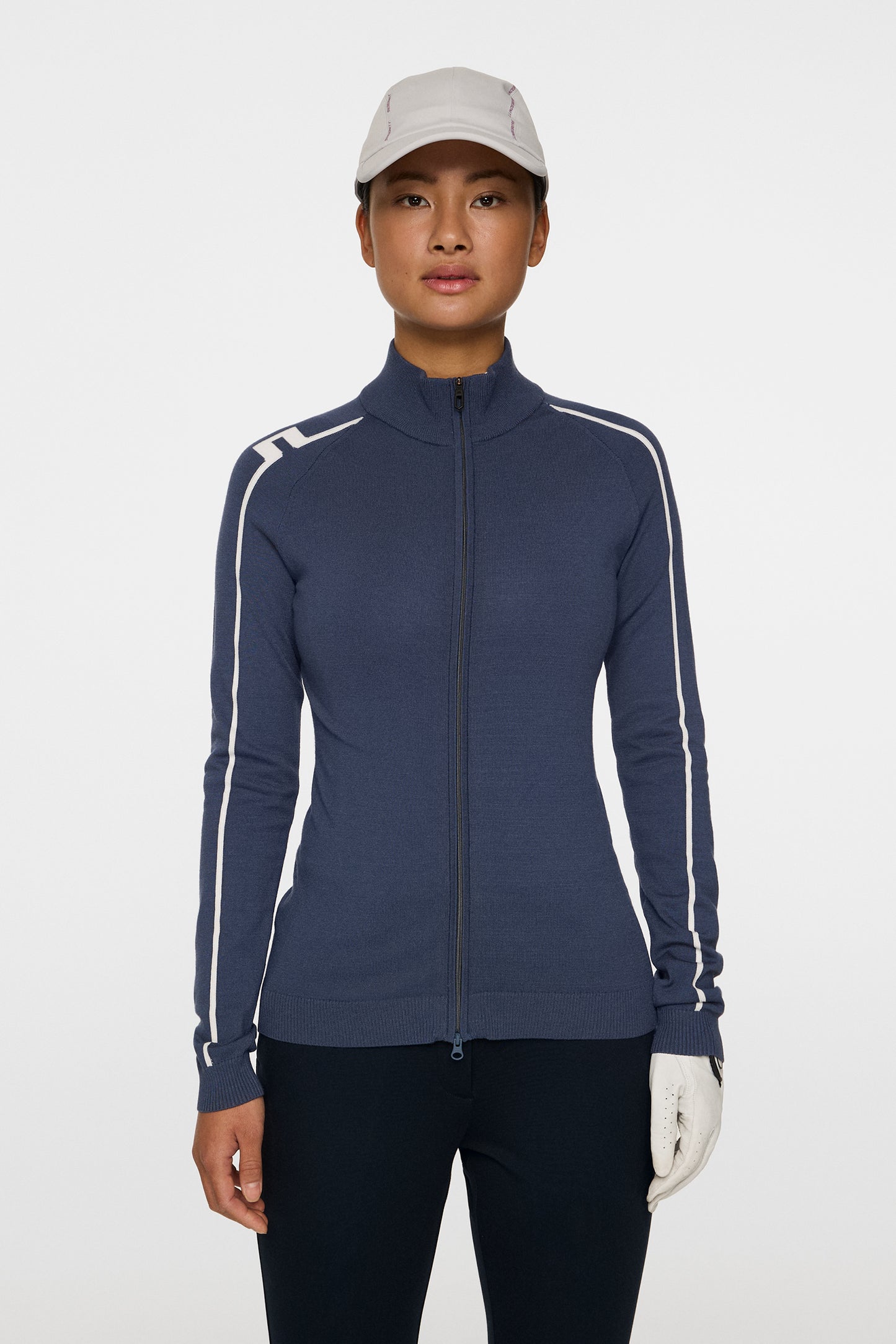 Aubree Knitted Zip Sweater in Vintage Indigo by J.Lindeberg