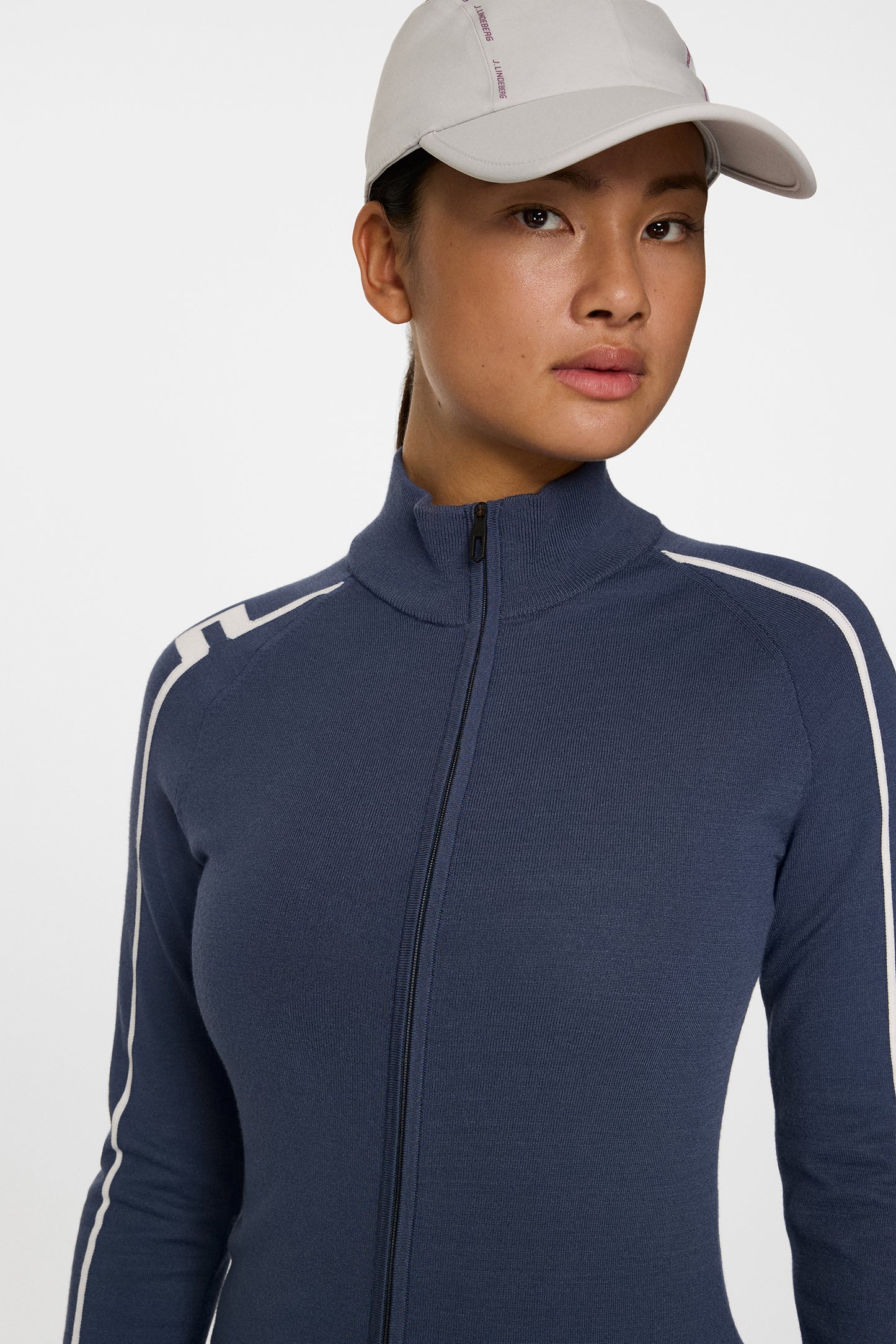 Aubree Knitted Zip Sweater in Vintage Indigo by J.Lindeberg