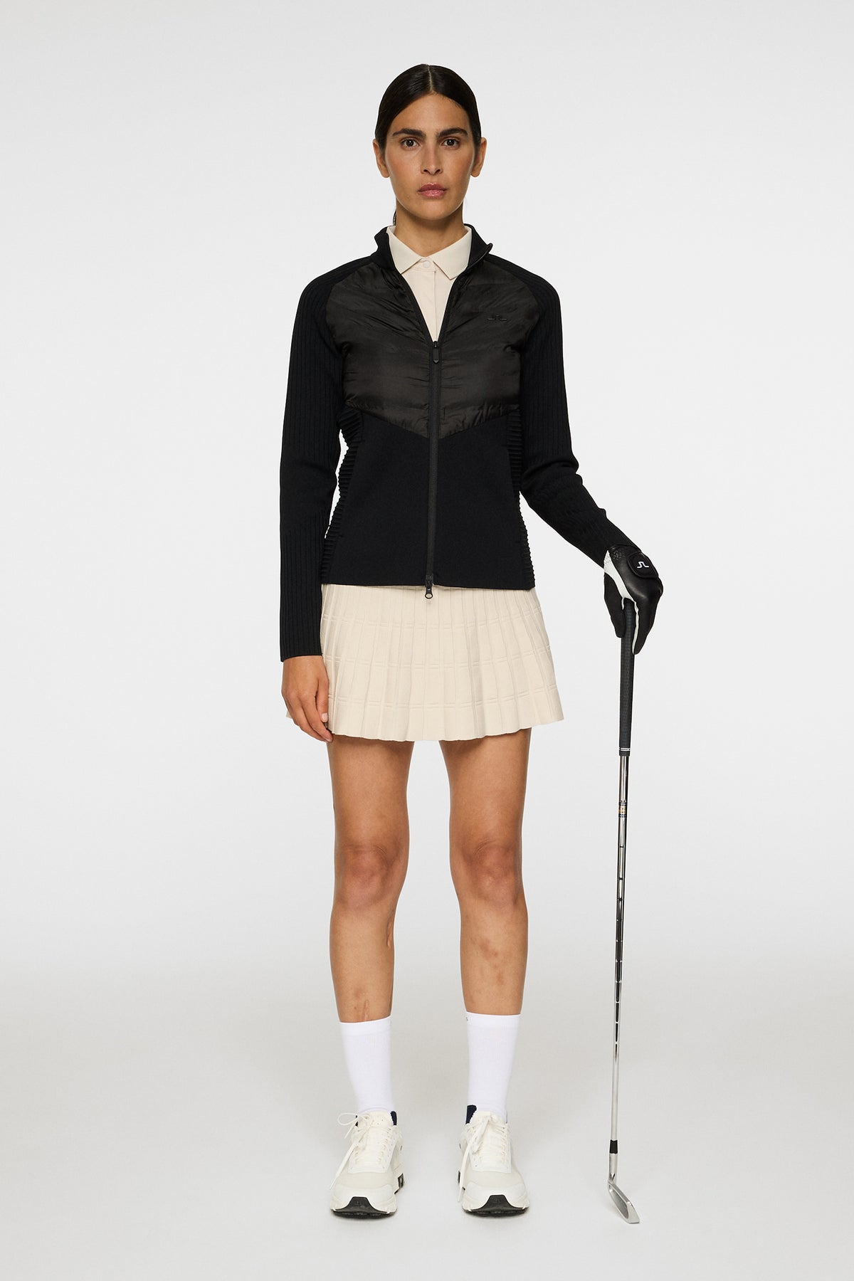 Wendy Tech Knit Zip Sweater in Black by J.Lindeberg