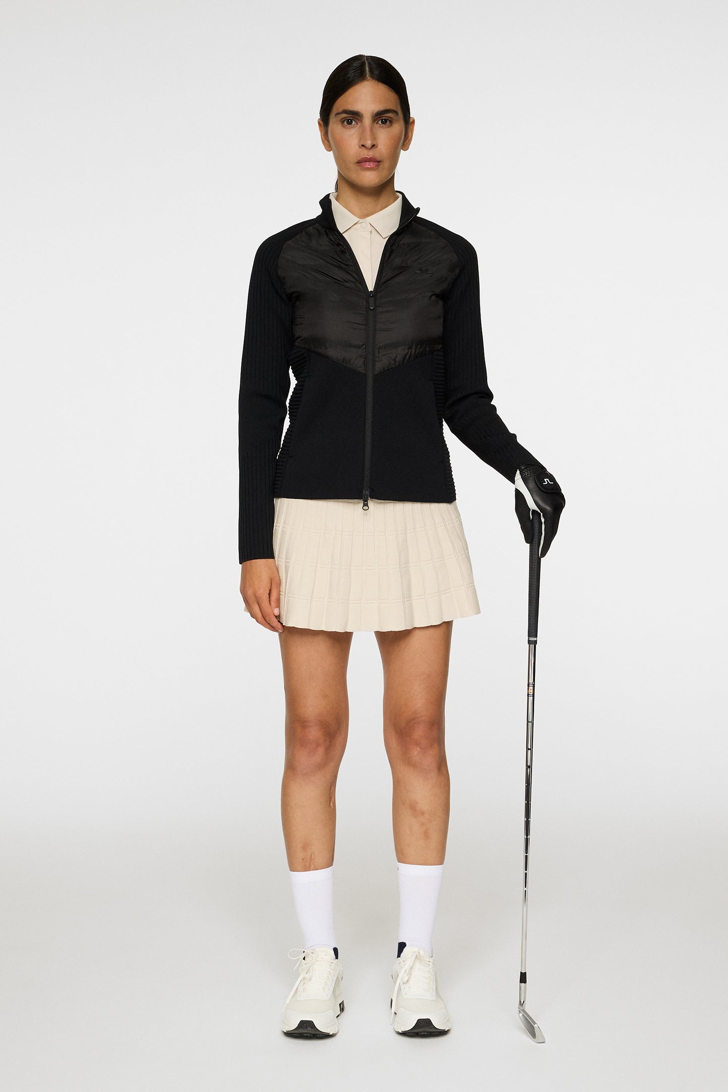 Wendy Tech Knit Zip Sweater in Black by J.Lindeberg