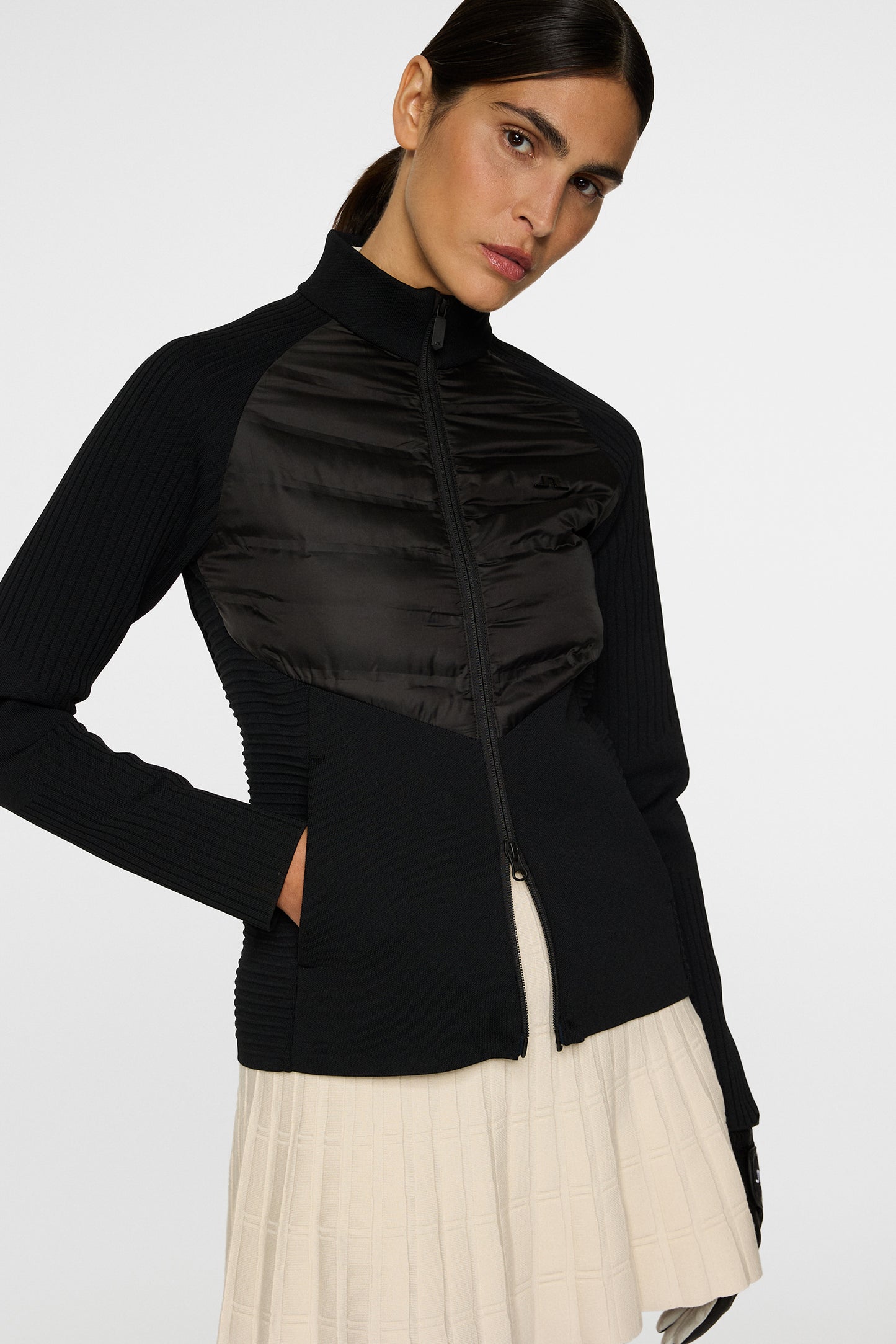 Wendy Tech Knit Zip Sweater in Black by J.Lindeberg