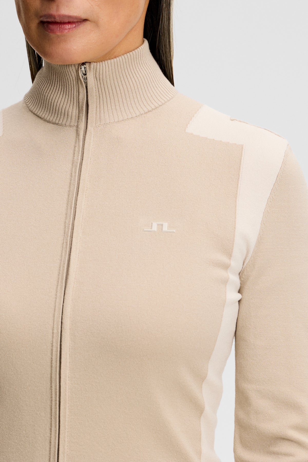 Bianca Knitted Zip Sweater in Island Fossil by J.Lindeberg