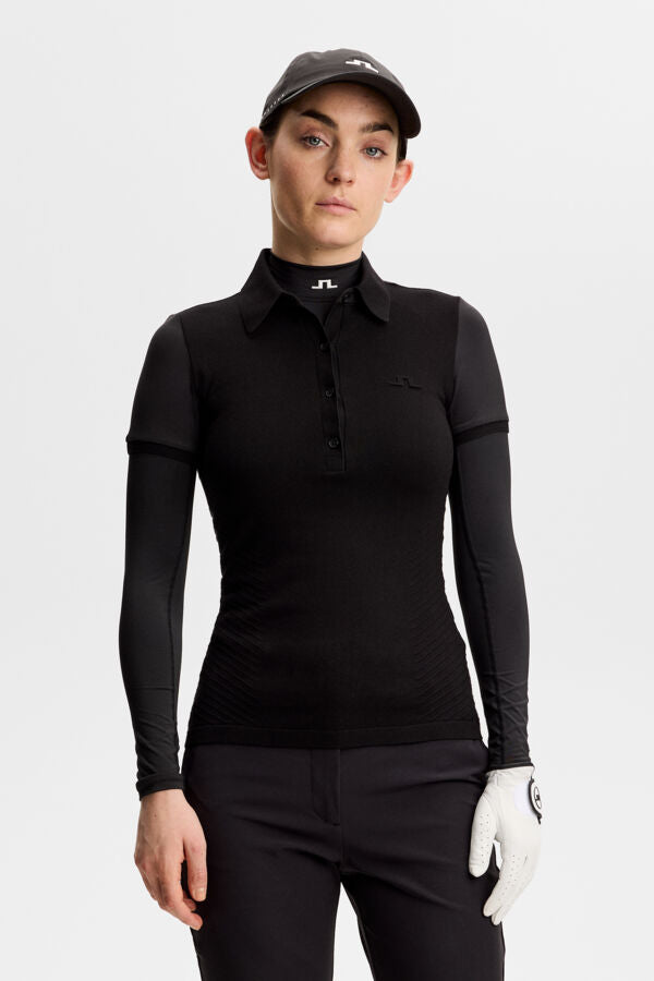 Kailey Hybrid Knit Polo Shirt / Black