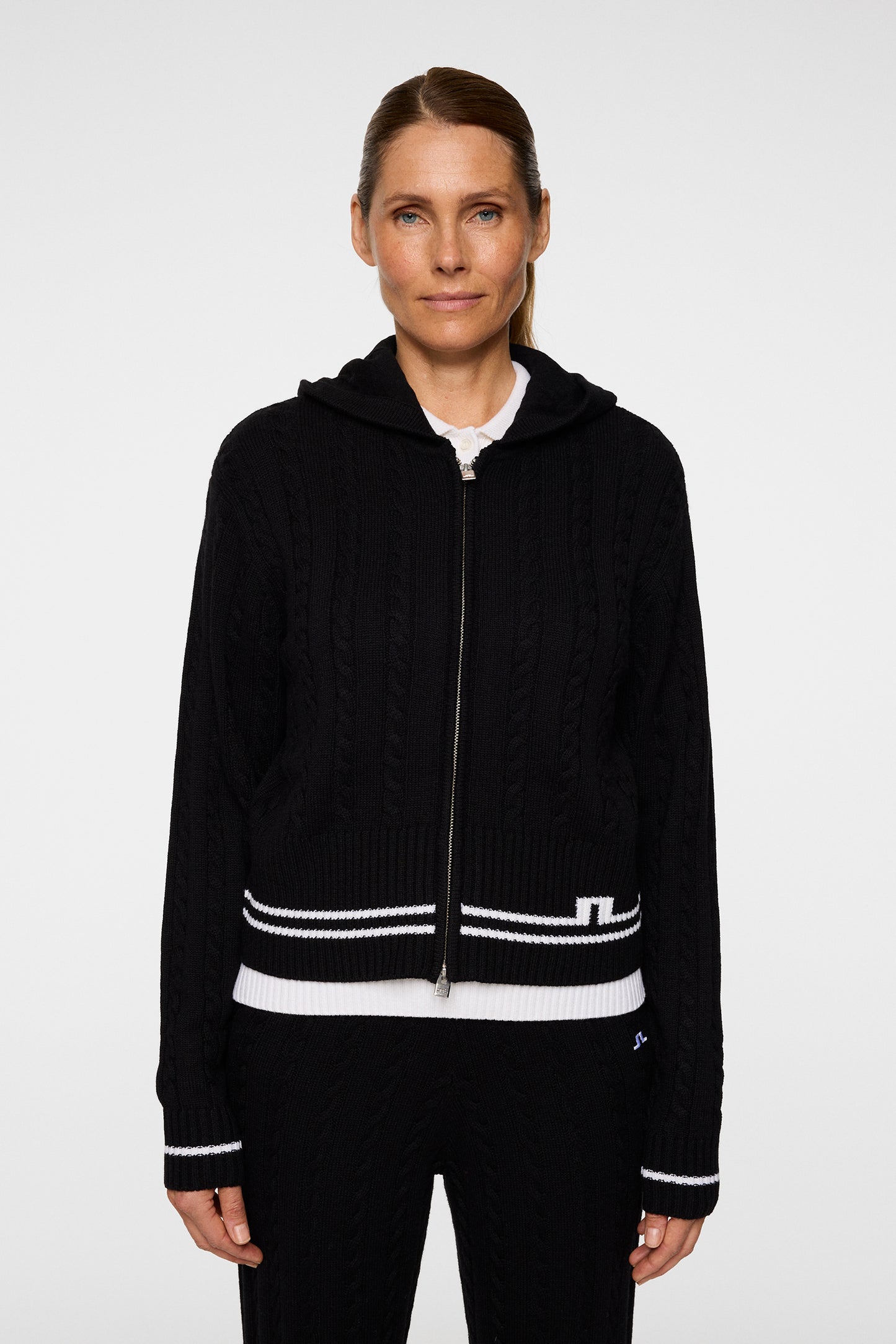 Camilla Cable Knit Wool Hood in Black by J.Lindeberg