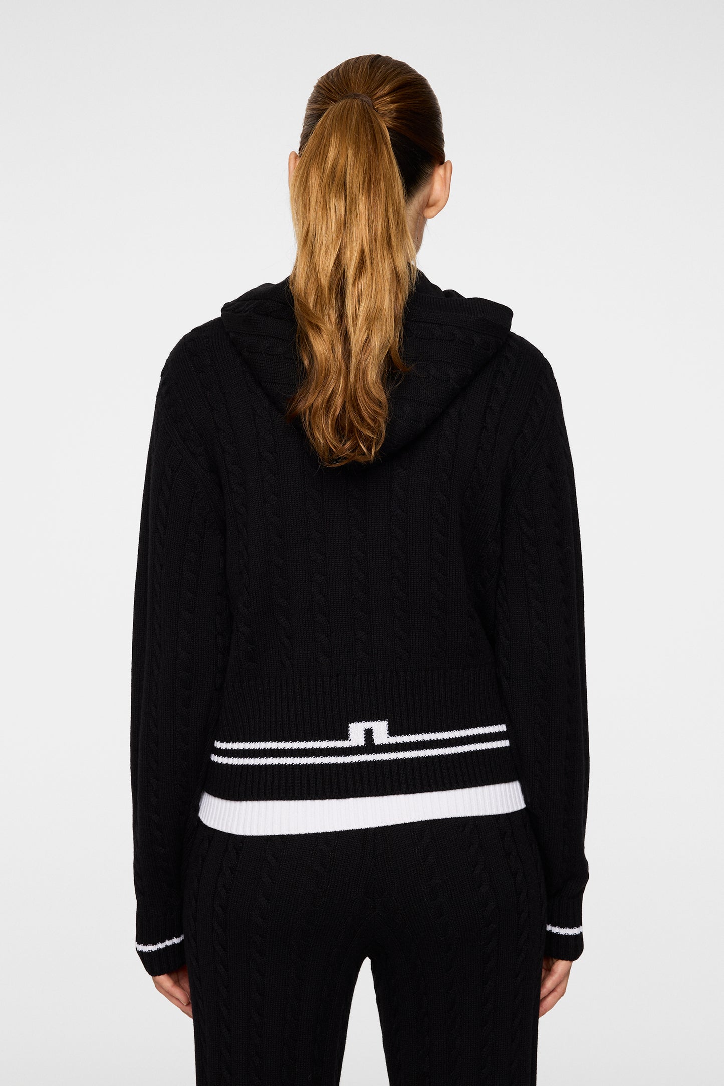 Camilla Cable Knit Wool Hood in Black by J.Lindeberg