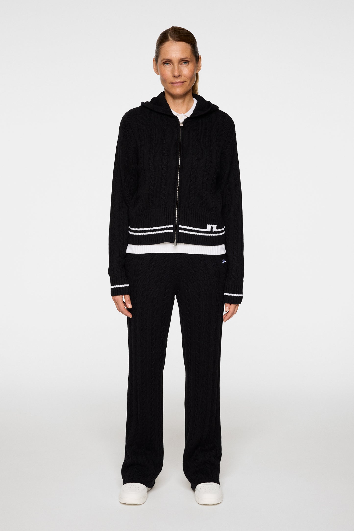 Camilla Cable Knit Wool Hood in Black by J.Lindeberg