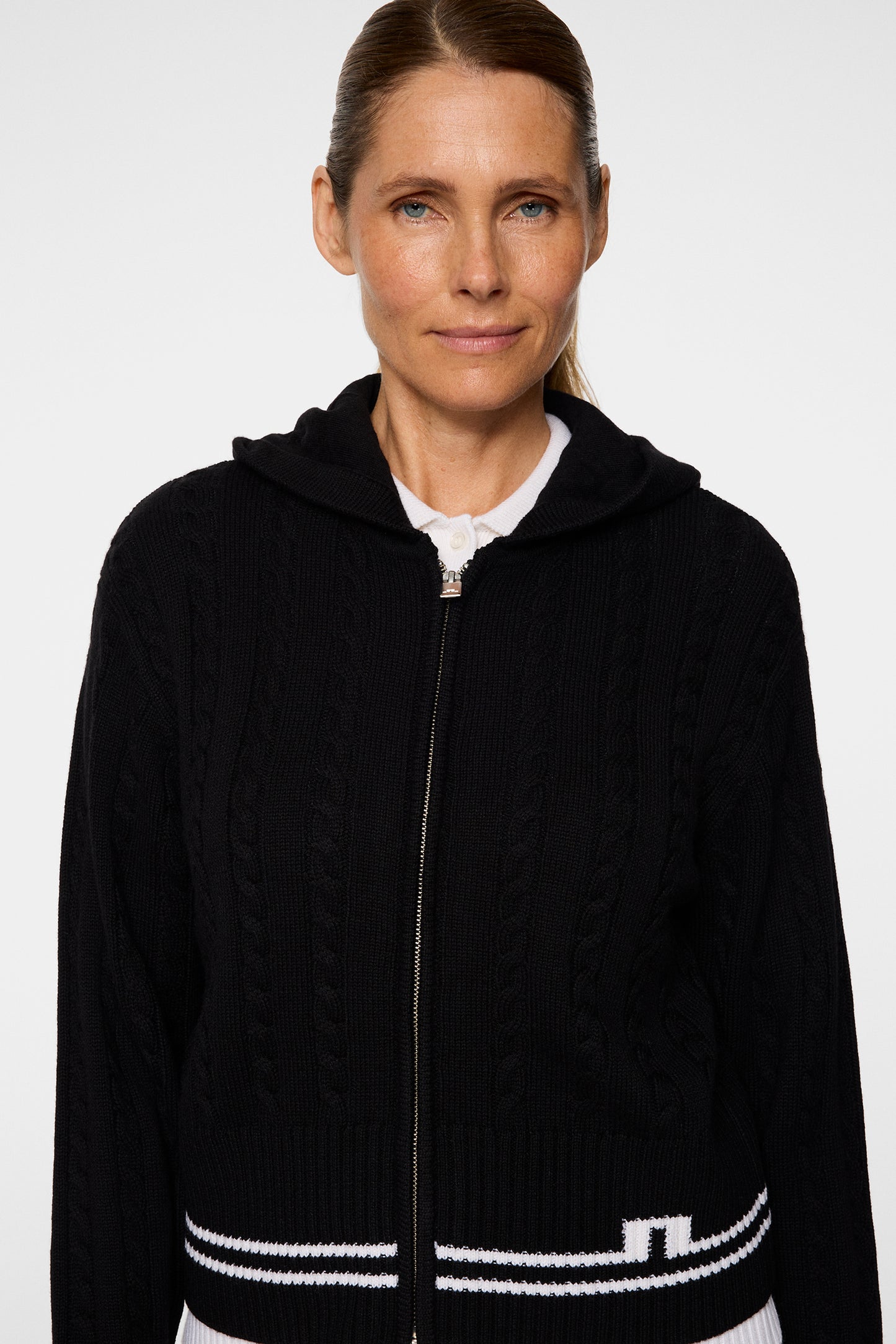 Camilla Cable Knit Wool Hood in Black by J.Lindeberg