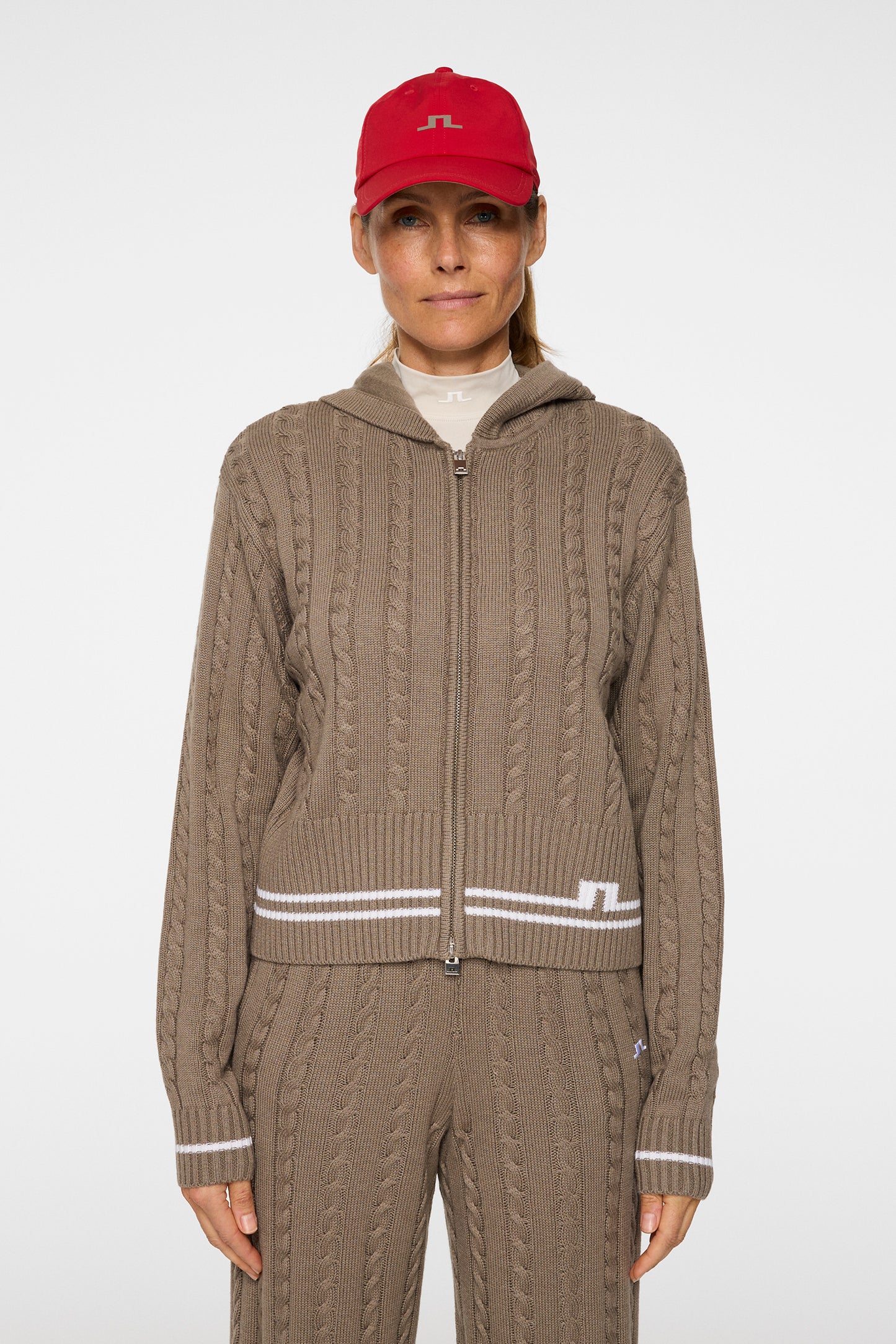 Camilla Cable Knit Wool Hood in Brindle by J.Lindeberg