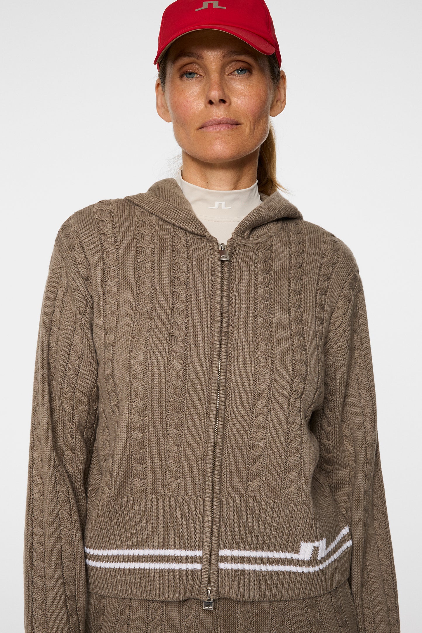 Camilla Cable Knit Wool Hood in Brindle by J.Lindeberg