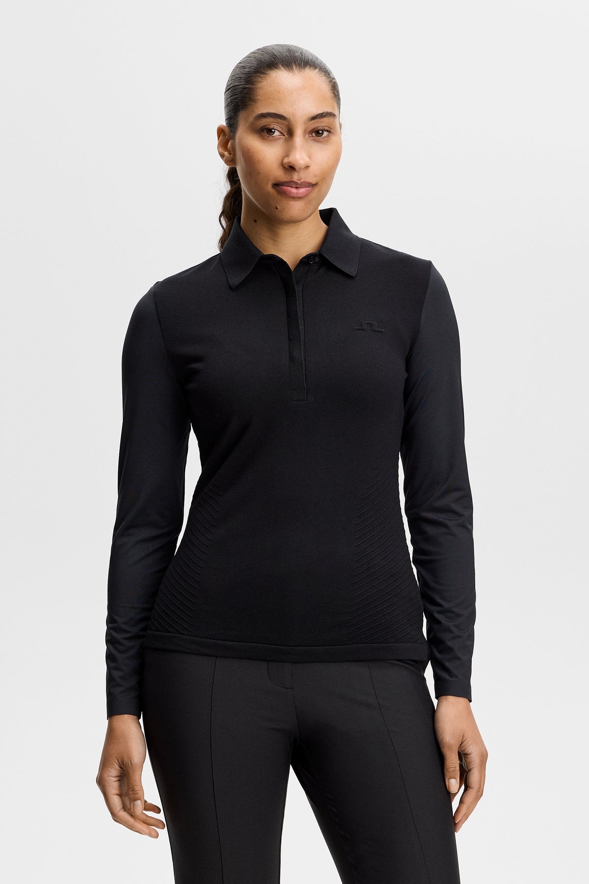 Kailey LS Hybrid Knit Polo in Black by J.Lindeberg