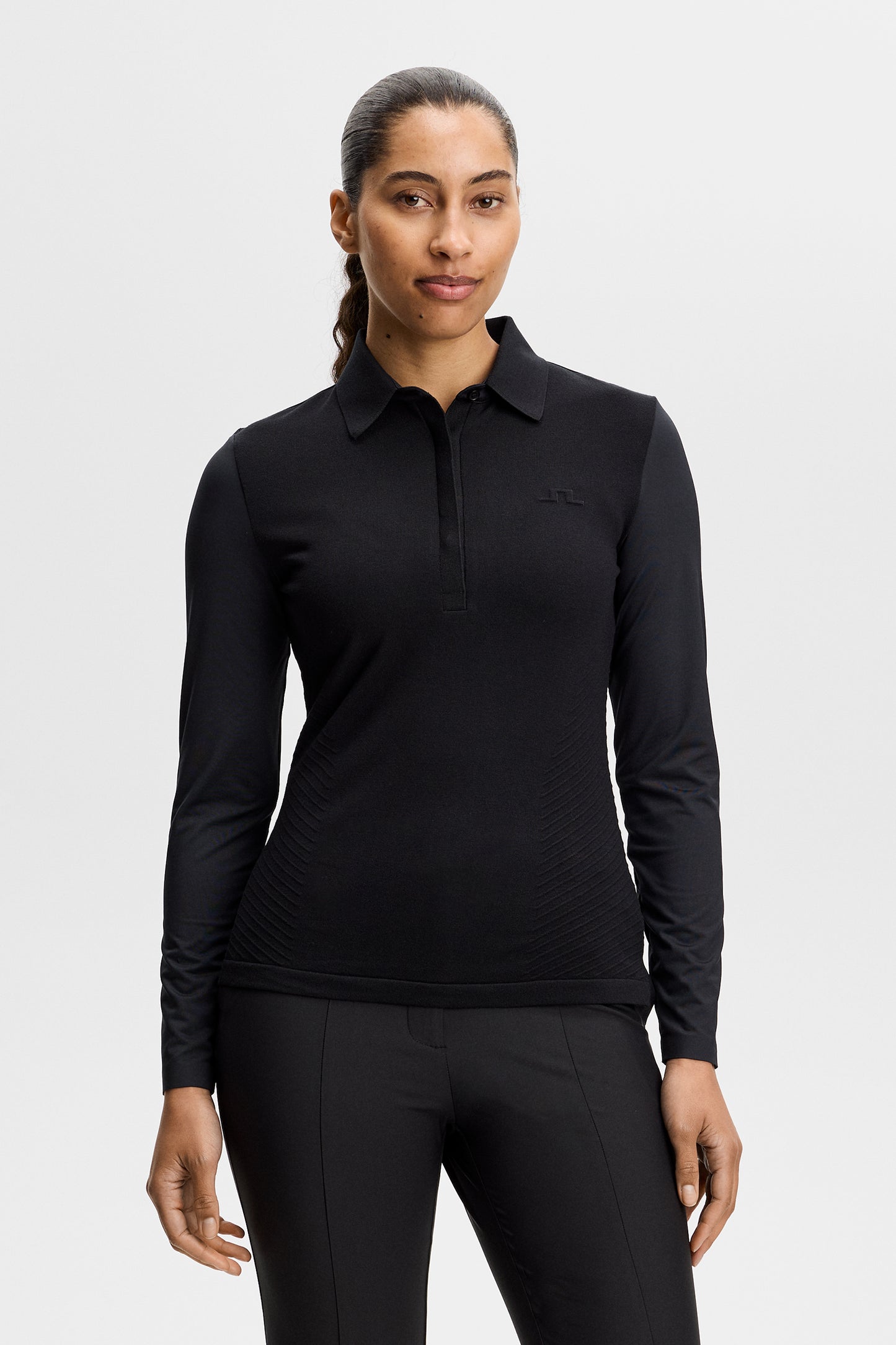 Kailey LS Hybrid Knit Polo in Black by J.Lindeberg