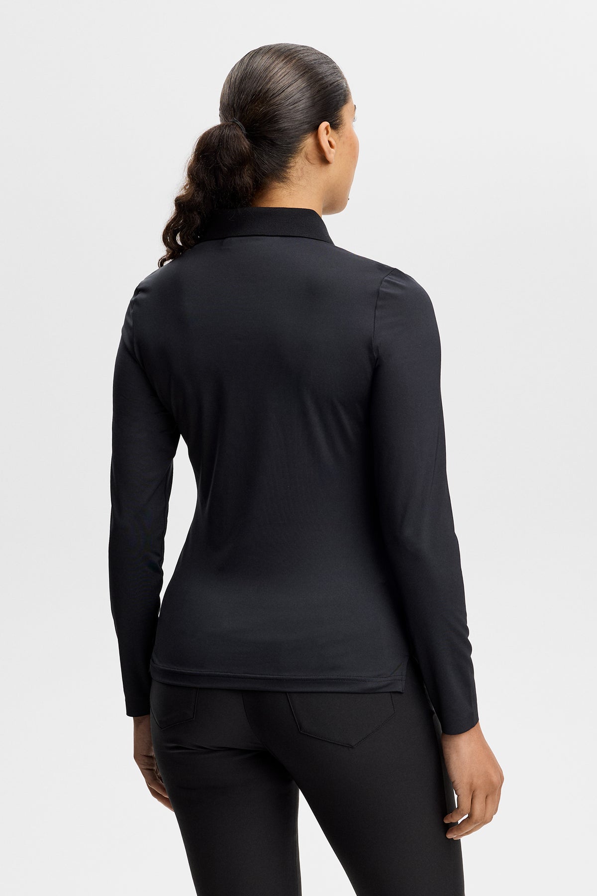 Kailey LS Hybrid Knit Polo in Black by J.Lindeberg