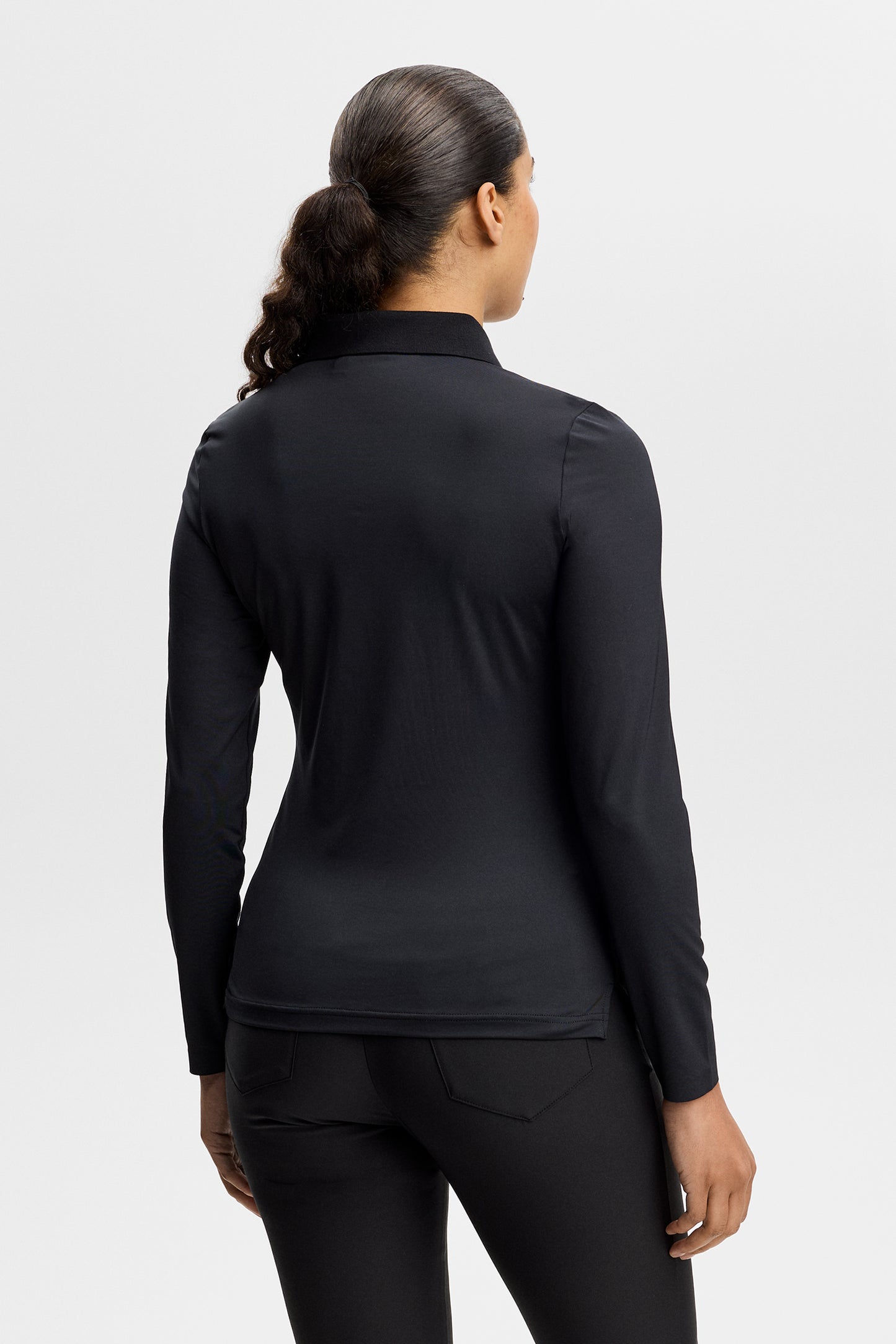 Kailey LS Hybrid Knit Polo in Black by J.Lindeberg