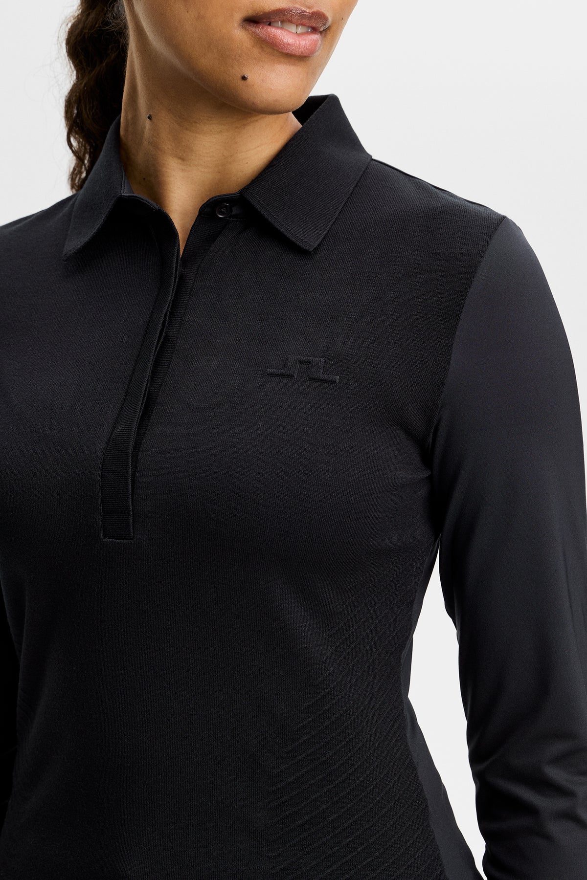 Kailey LS Hybrid Knit Polo in Black by J.Lindeberg