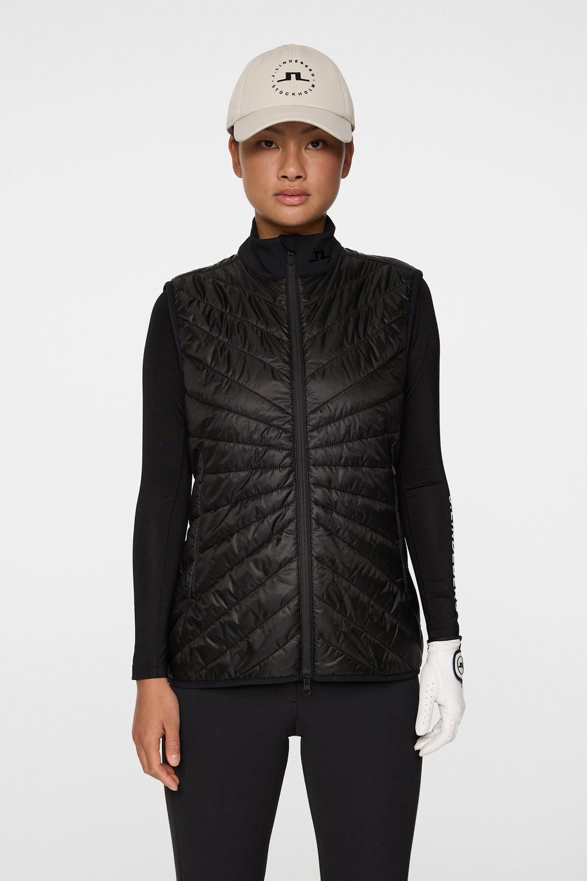 Madde Quilt Hybrid Vest in Black by J.Lindeberg
