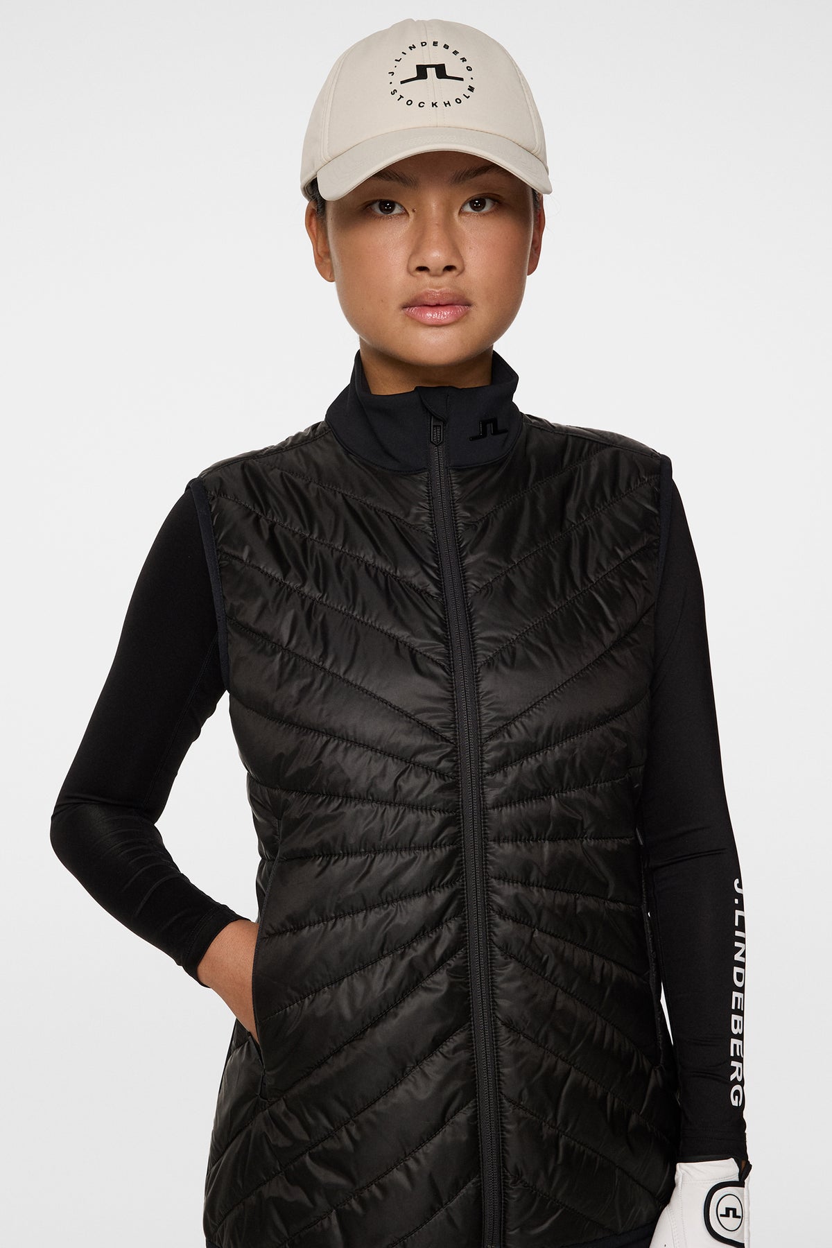 Madde Quilt Hybrid Vest in Black by J.Lindeberg