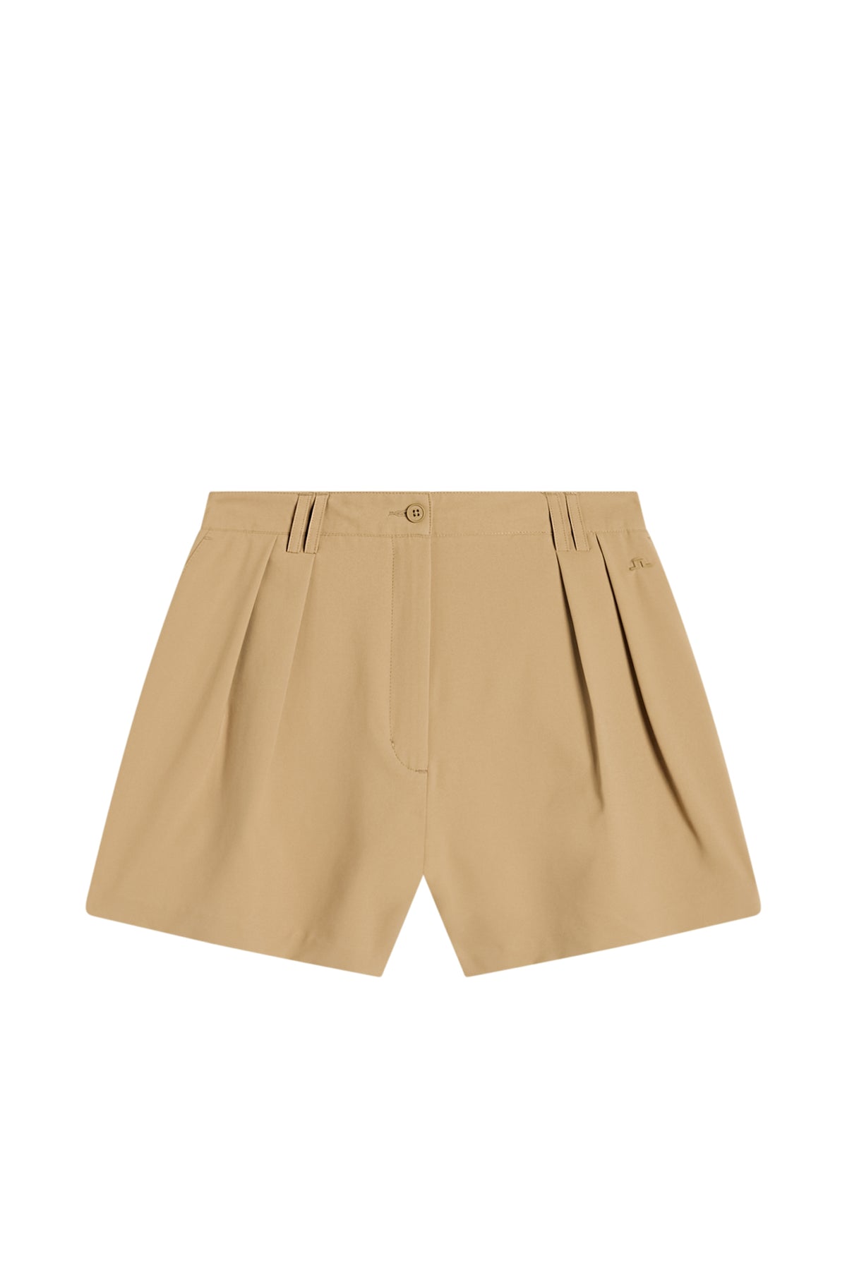 Front view of the Carmen Shorts in Kelp with front pleats, belt loops, and a button closure.