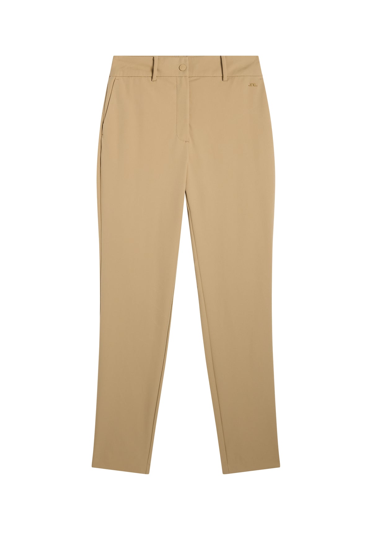 Pinja Nylon Pant in Kelp, front view with belt loops, button closure, and tonal Bridge logo.