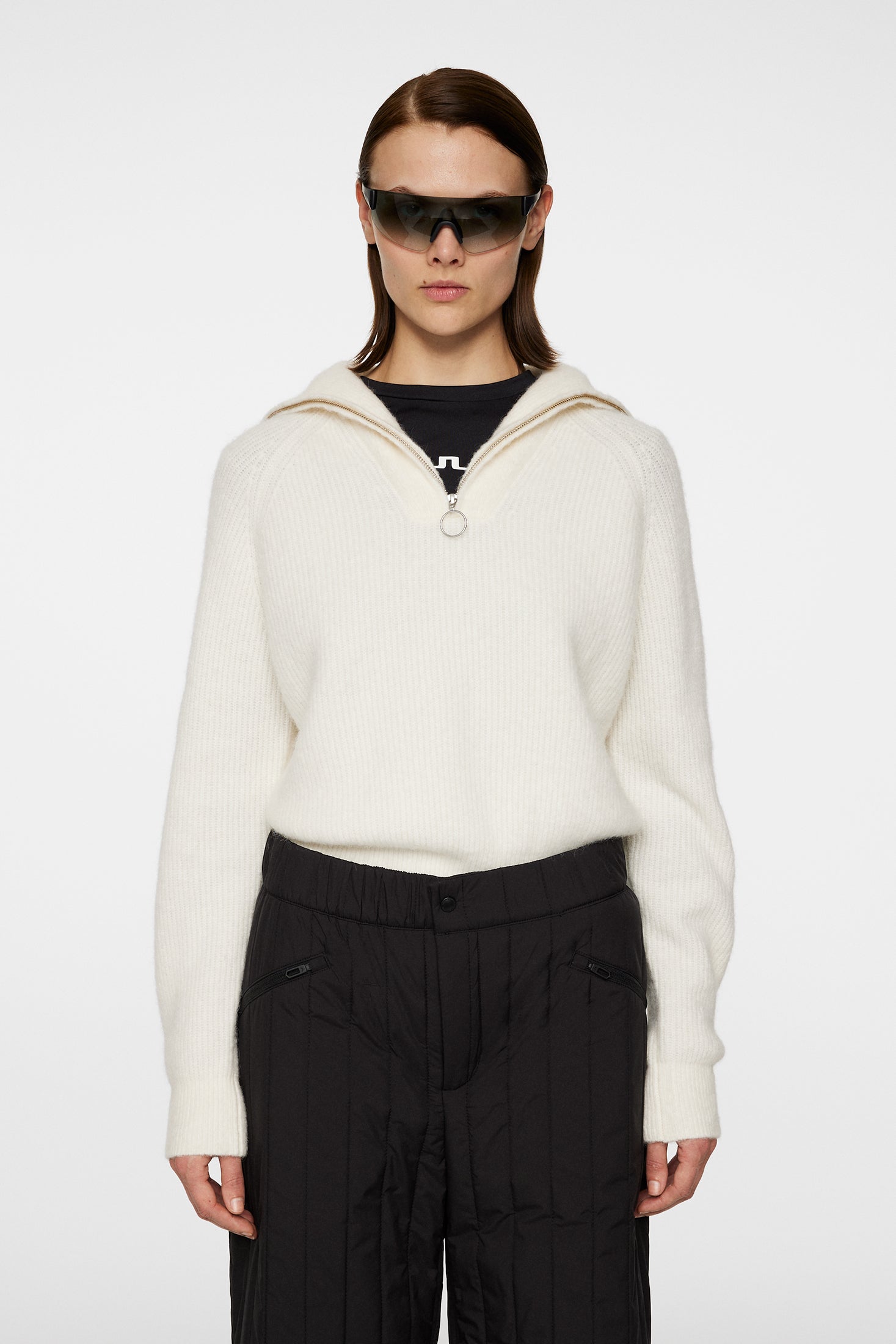 j.lindeberg Finja Knitted Zip Sweater Whisper White Factory Sale