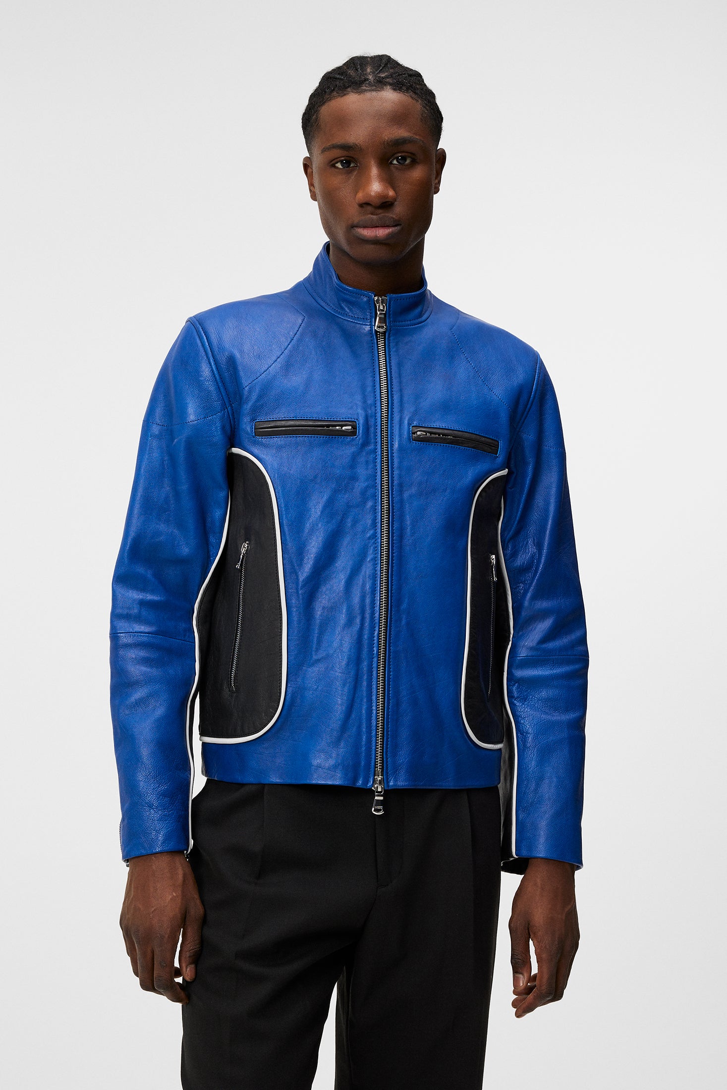 제이린드버그 J.LINDEBERG Morris Leather Biker Jacket,Nautical Blue