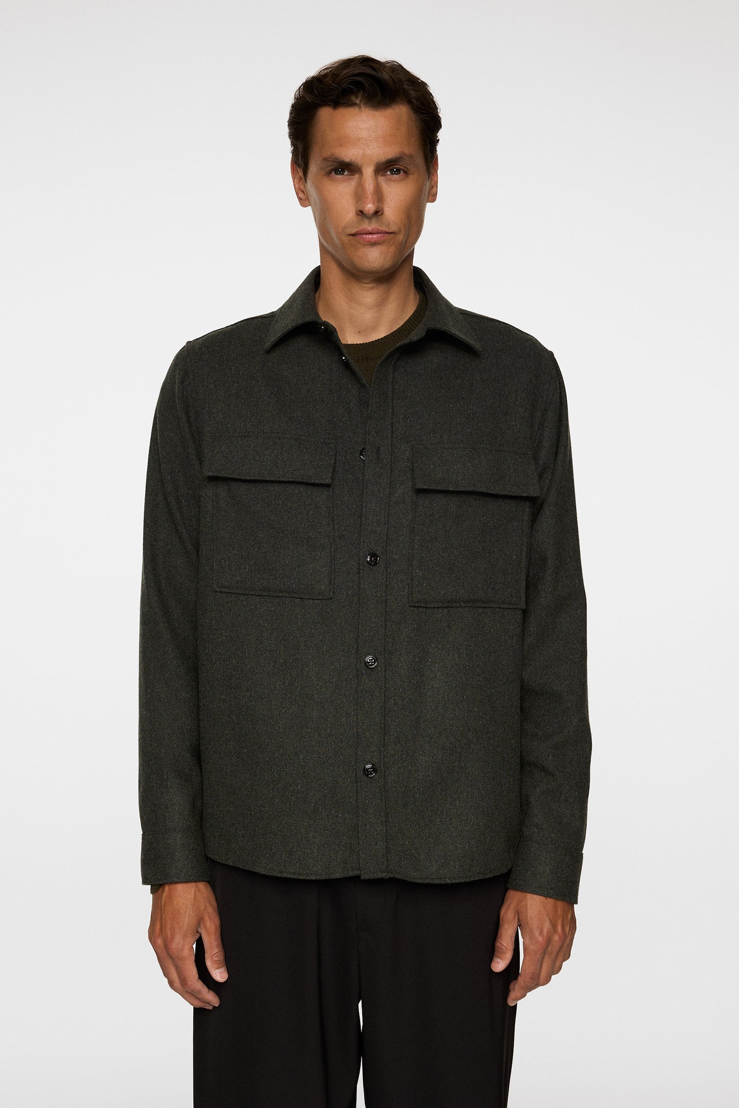 Flat Wool Overshirt in Forest Green by J.Lindeberg