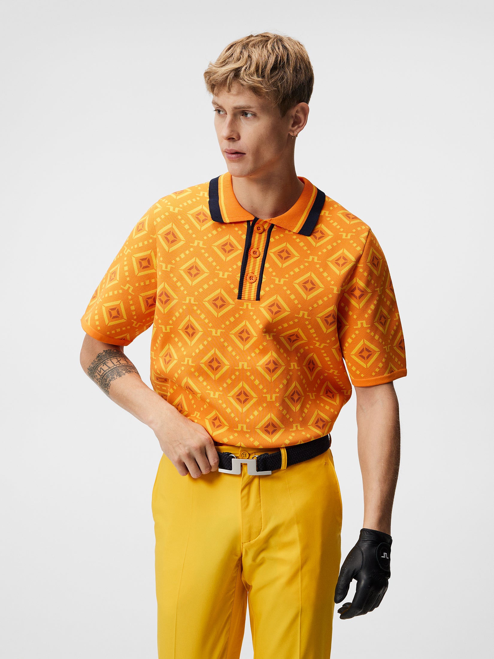 제이린드버그 J.LINDEBERG Cane Knitted Shirt,Orange Diamond Logo
